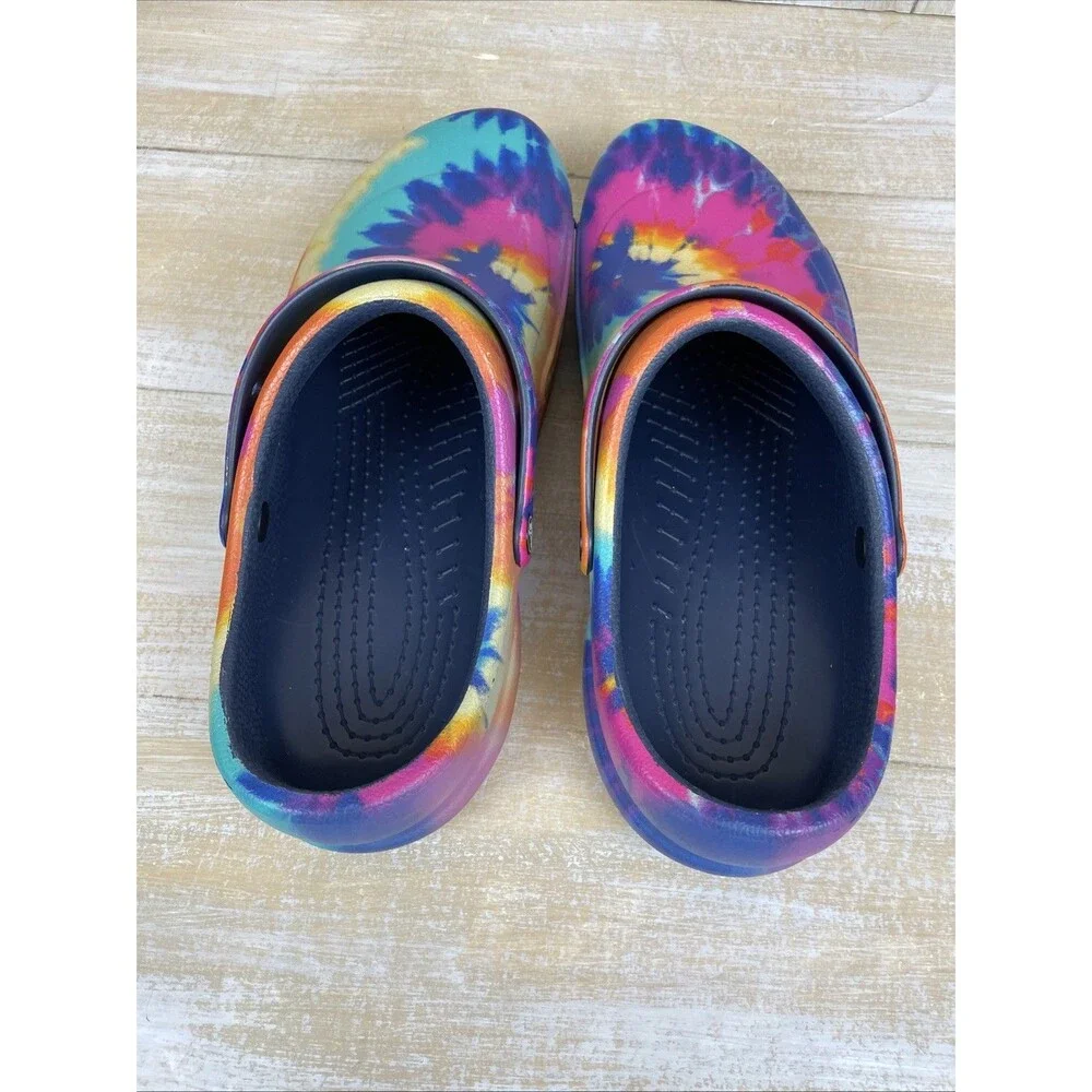 Crocs Bistro Multicolor Tie Dye Graphic Clogs Adult Size 14M Slip Resistant EUC
